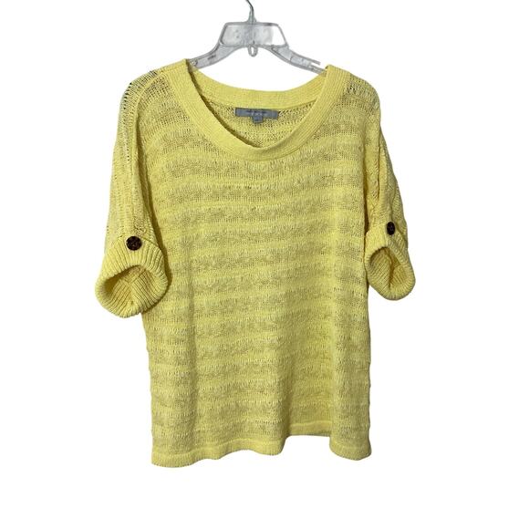Andrew Marc New York Large Yellow Short Sleeve Woven Sweater - Picture 1 of 6